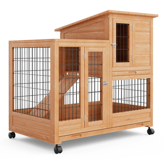 Wooden Chicken Coop Rabbit Hutch - 36'' Length - w/4 Wheels