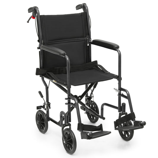Lightweight Transport Wheelchair - FDA Approved, with Handbrakes, Black