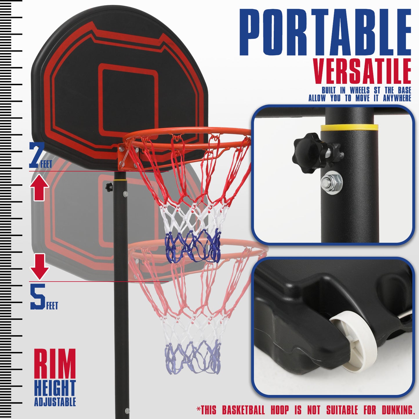 7 ft Adjustable Height Basketball Hoop - Black Backboard