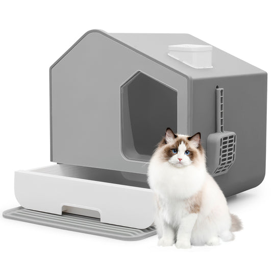 Doorless Anti-Splashing Enclosed Cat Litter Box - with Litter Scoop