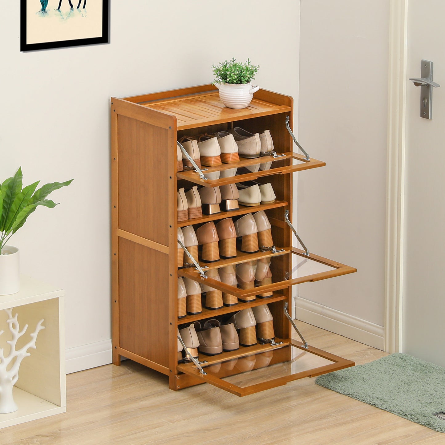 Visible Drop Down Door Shoe Organizer - Bamboo/Acrylic - Brown