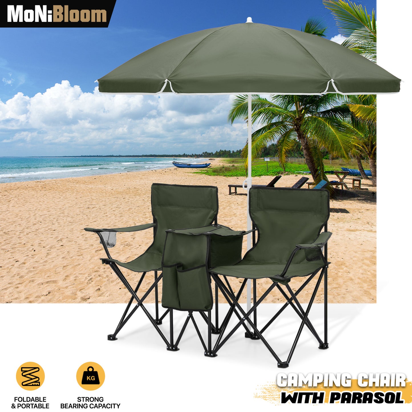 Double Chair With Umbrella - Steel Tube - Oxford Fabric