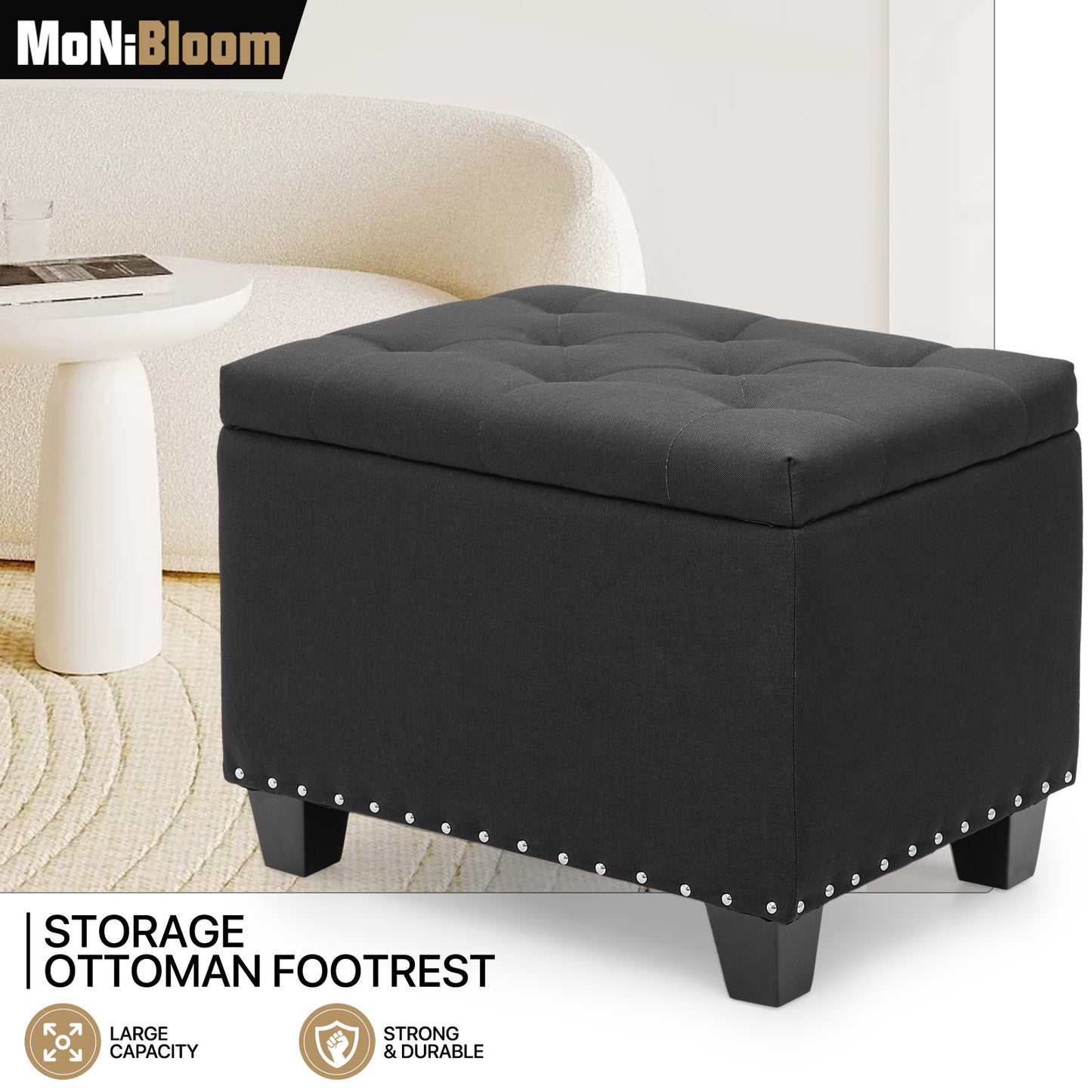 24" Storage Bench Lift Top Tufted Poufs Ottoman Upholstered Footrest Stool