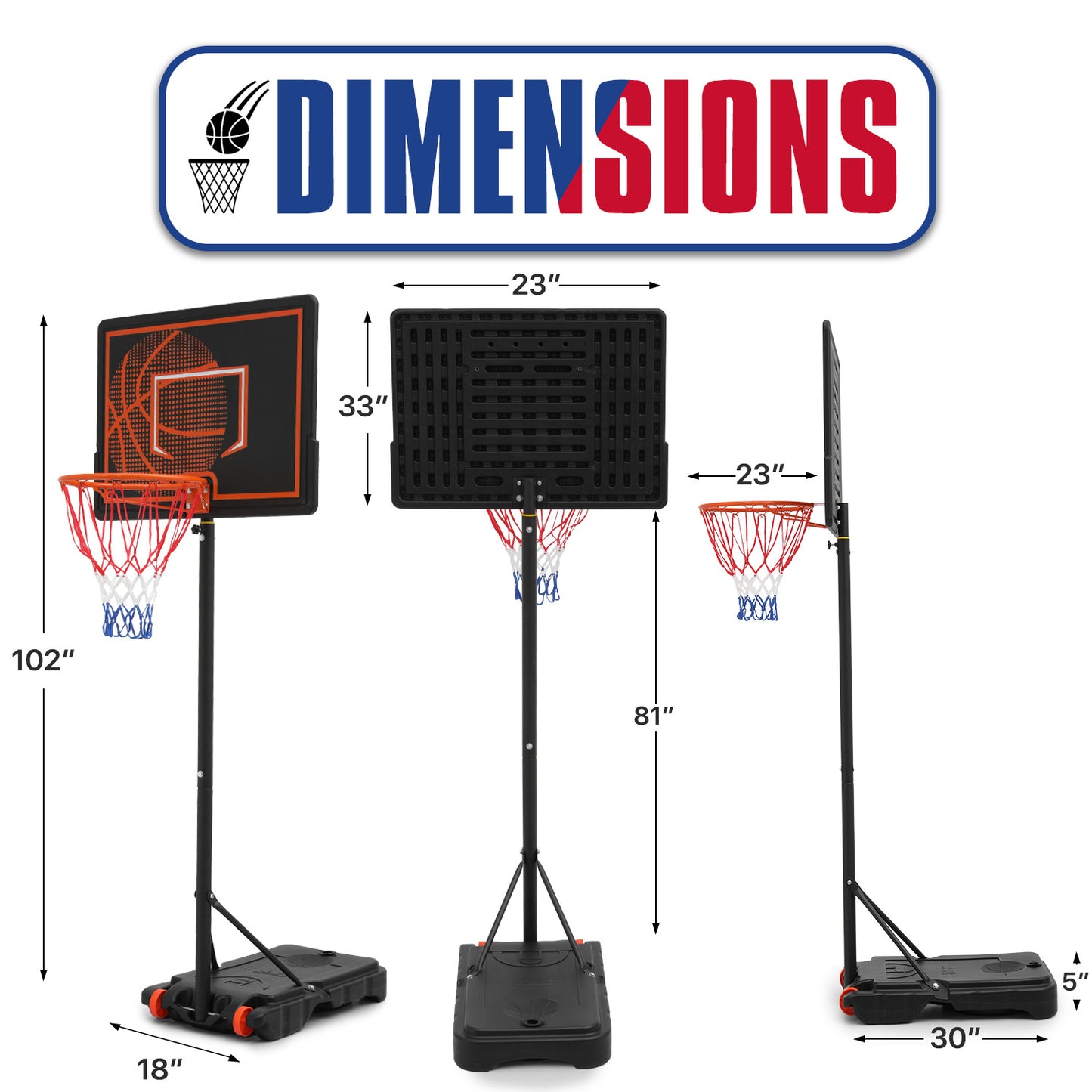 7 ft Adjustable Height Basketball Hoop - Rectangle Black Backboard