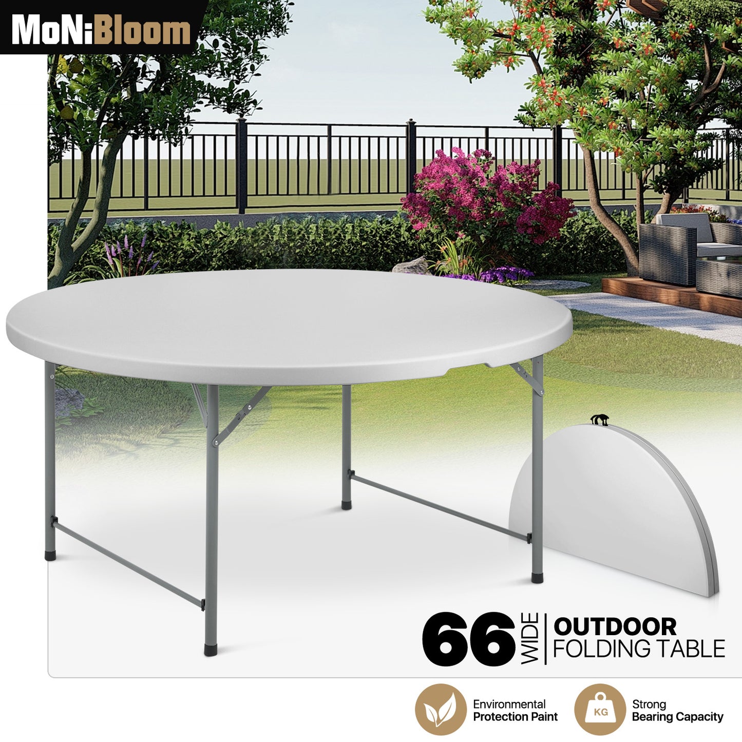 Folding Portable Round Plastic Table - Length 48"/54"/60"/66"