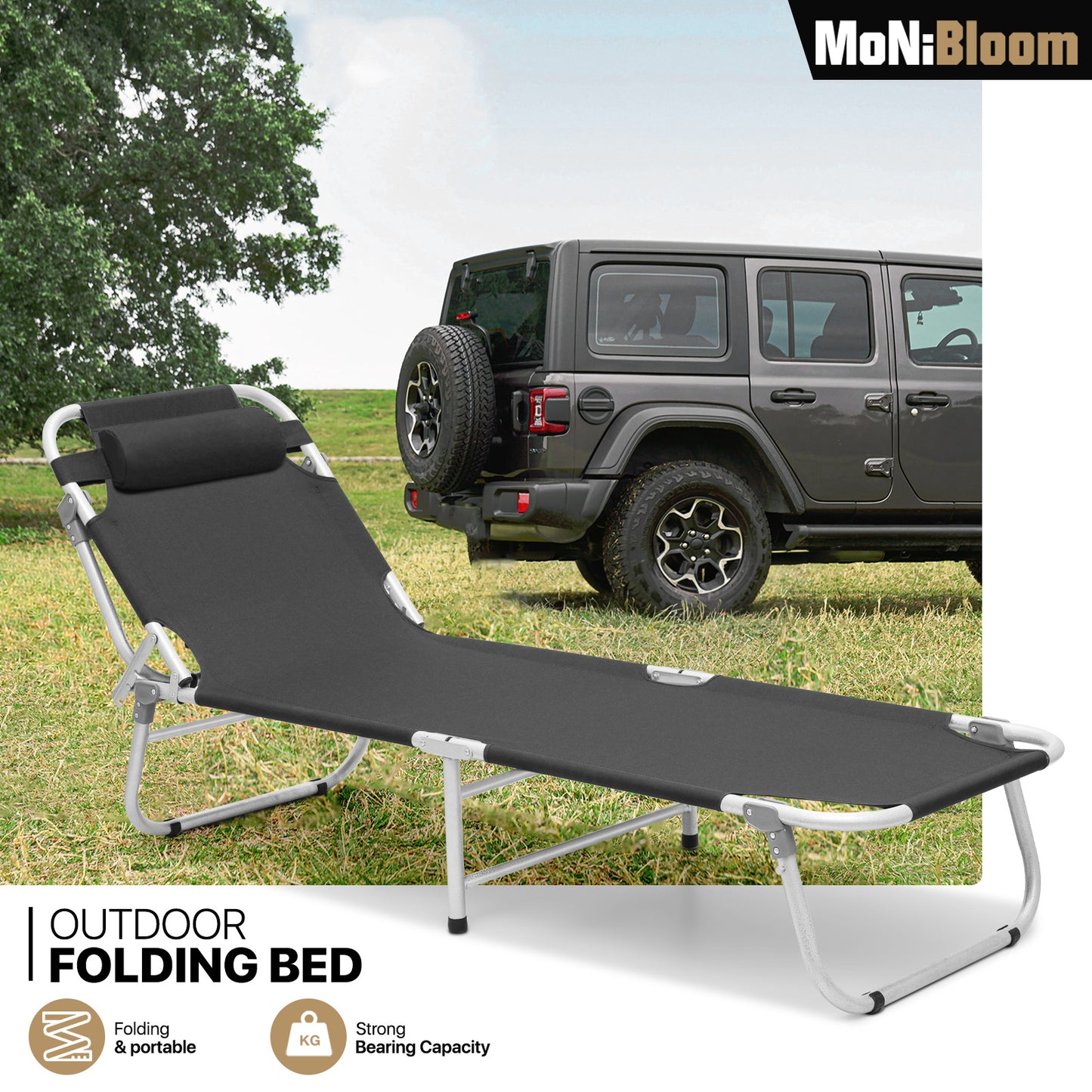 Folding Cot Portable Reclining Military Bed w/Carry Bag