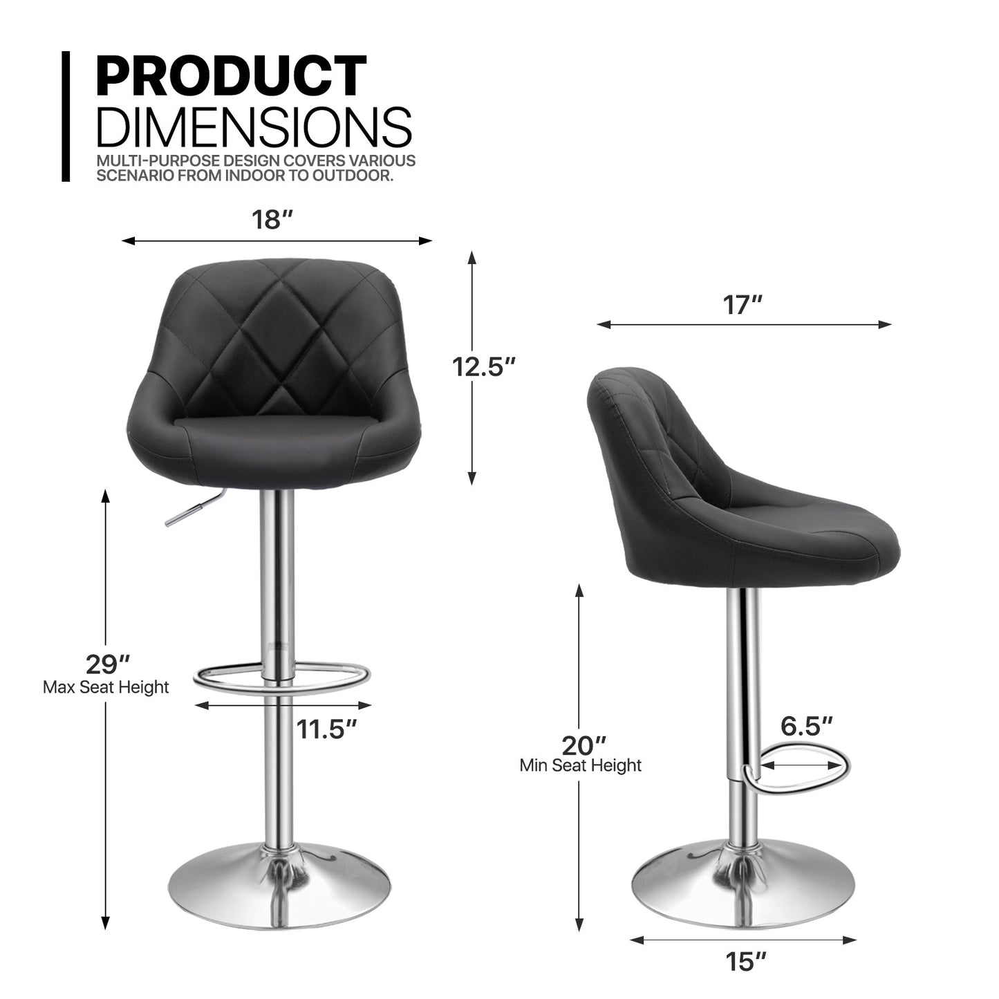 2x Swivel Adjustable Bar Stool Leather Modern Counter Height Dining Chair