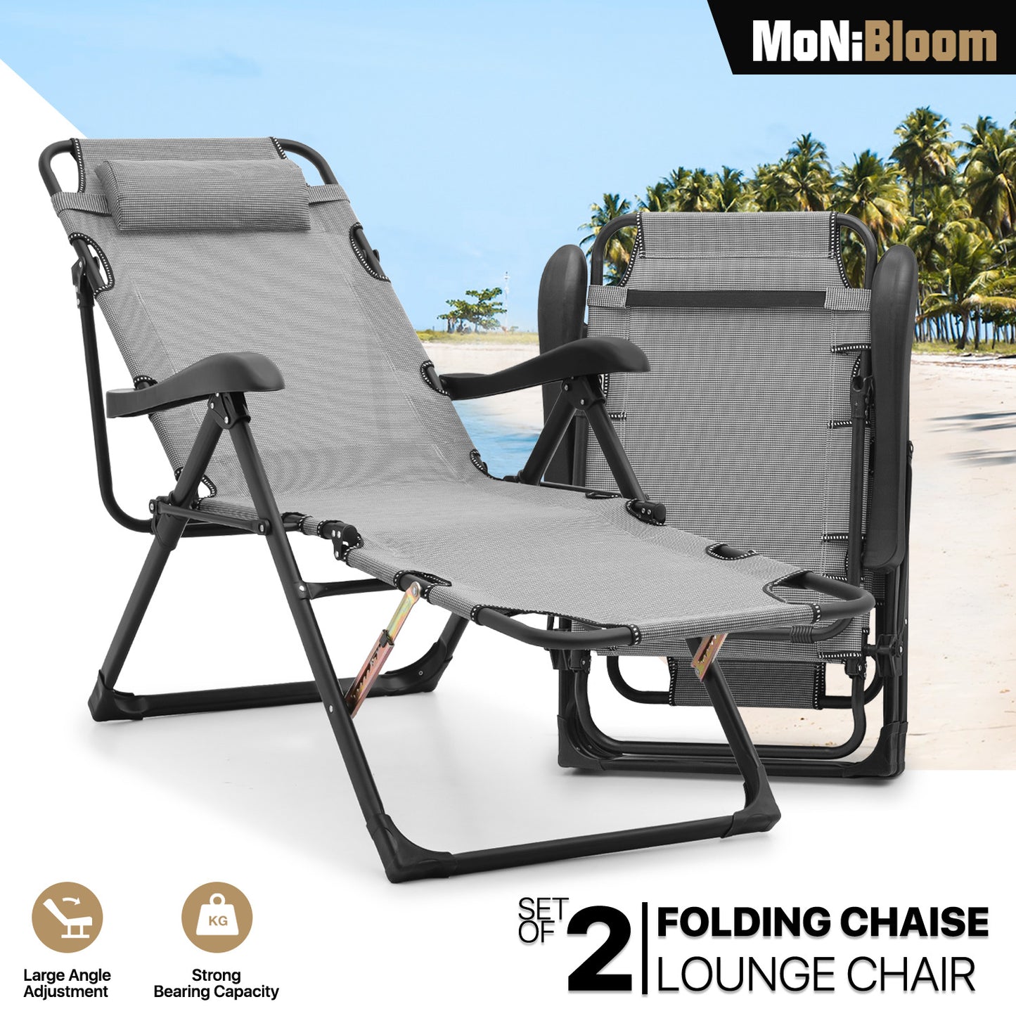 2 Pack Folding 3 in 1 Lounge Chair