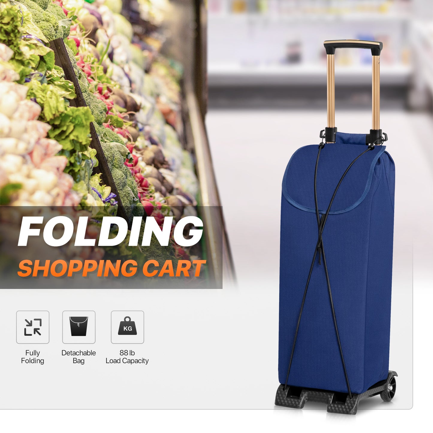 Folding Trolley w/Detachable Bag & Belt - None Front Wheel