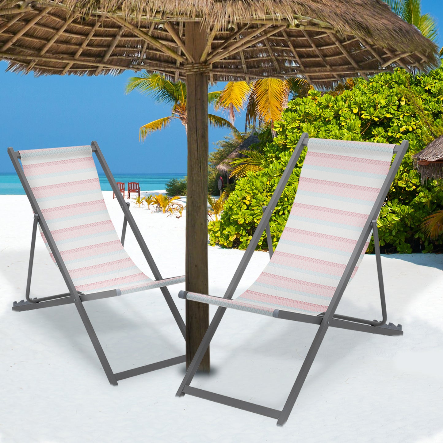 Reclinable Foldable Beach Sling Chair - Teslin Fabric Seat