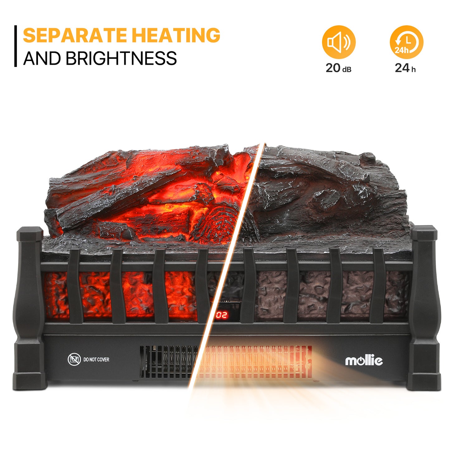 Electric Fireplace - 1500W Space Heater - Logs and Inserts - 5 Level Flame Brightness - with Remote