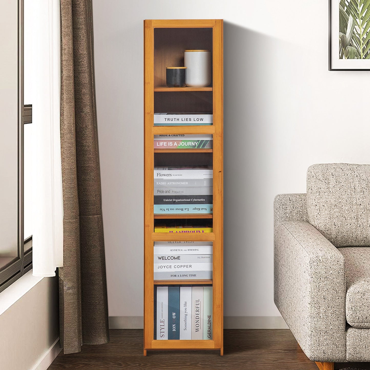 Visible Single Door Bookcase - Bamboo/Acrylic - Brown