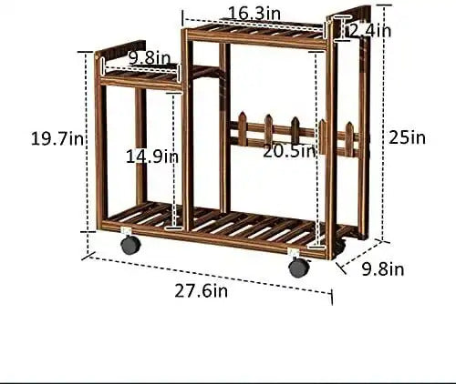 Pine Wood Plant Stand Garden Cart