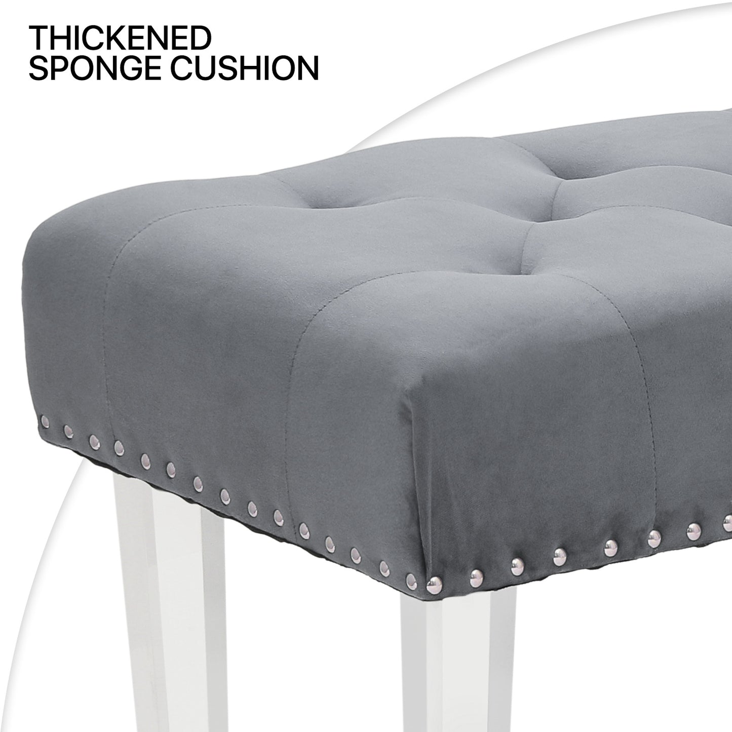 47" Tufted Ottoman Seat Mid-Century Rectangle Footstool Bench - Acrylic Foot