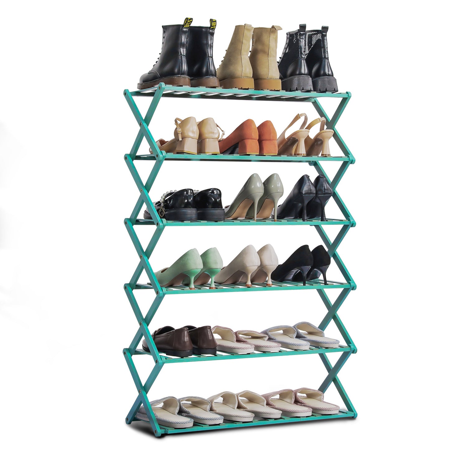 Foldable Multifunctional Shoe Rack Organizer - 6 Tier - Green