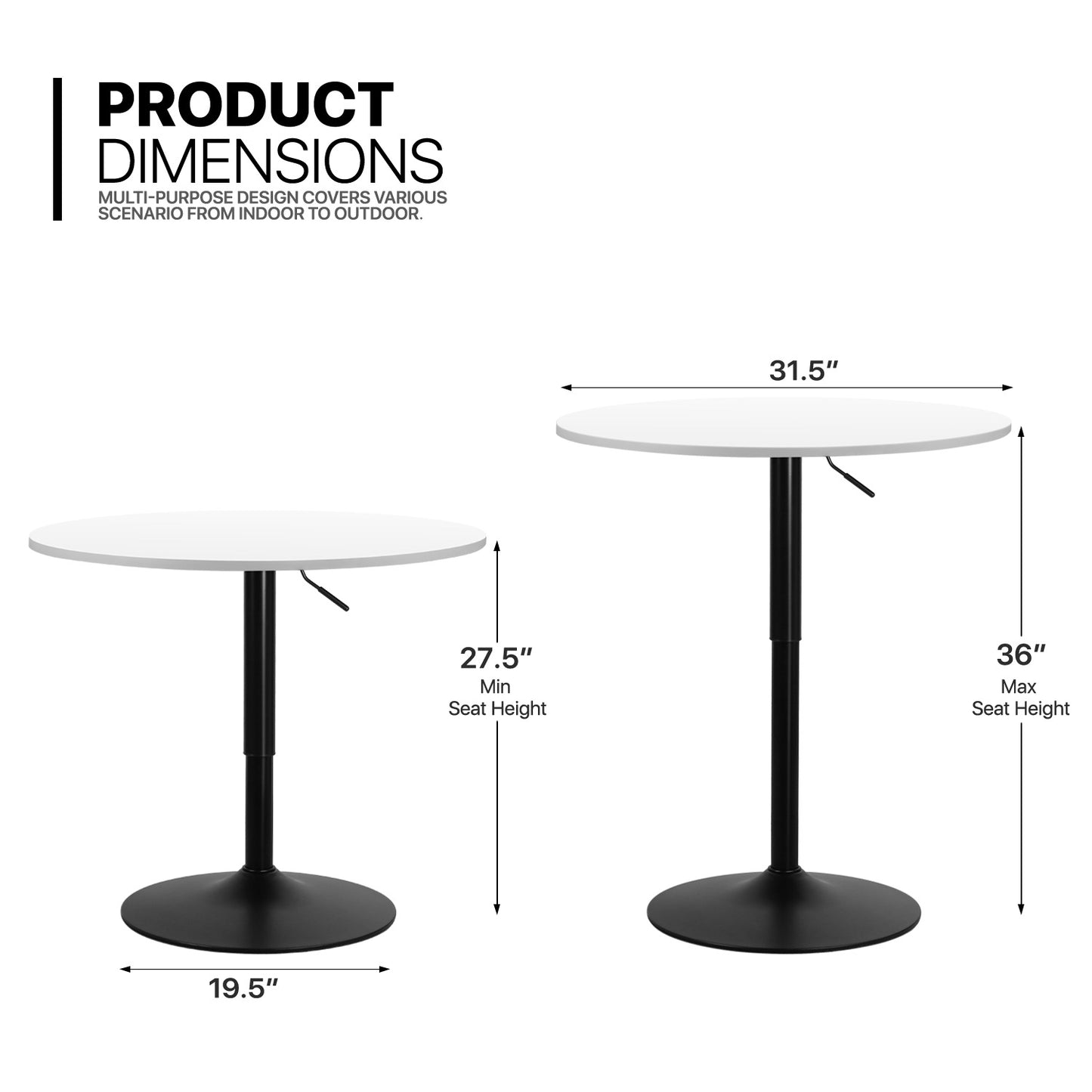 Adjustable Height Bar Table - 27.5" to 36"