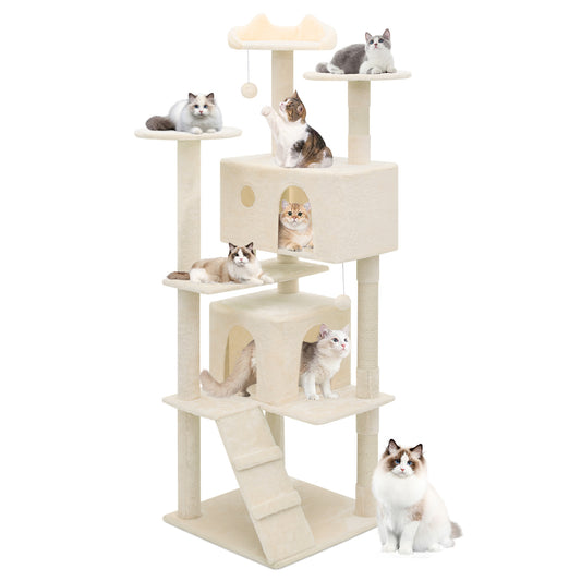 Cat Tree - 70'' Height - w/Anti-Tipping Rope, Fabric Scratching Post