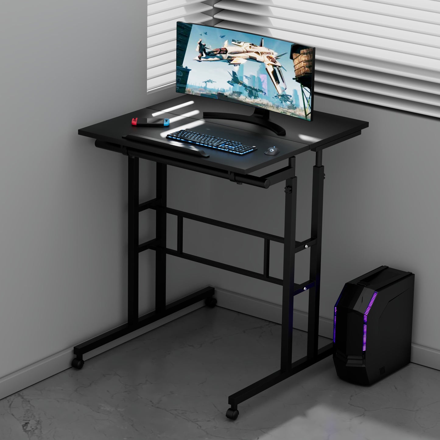 Lifting Tilting Computer Desk w/Monitor Shelf Adjustable Height 28" to 46"