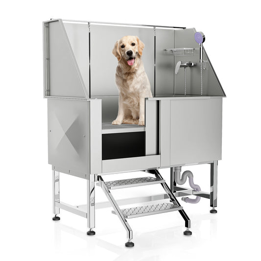 50" Pet Grooming Bathtub-304 Stainless Steel-with Non-Slip Step
