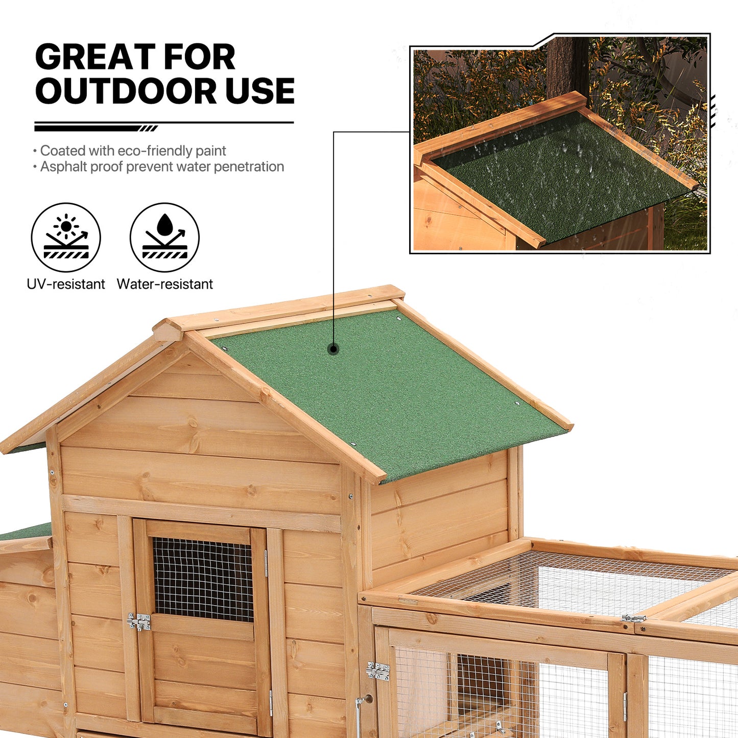 Wooden Rabbit Hutch - Ramp+Nesting Box - Chicken Coop