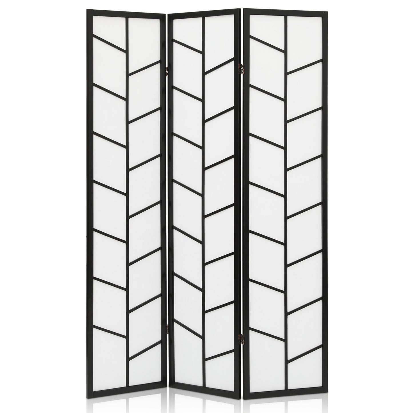 3-Panel Geometric Pattern Room Divider - Black