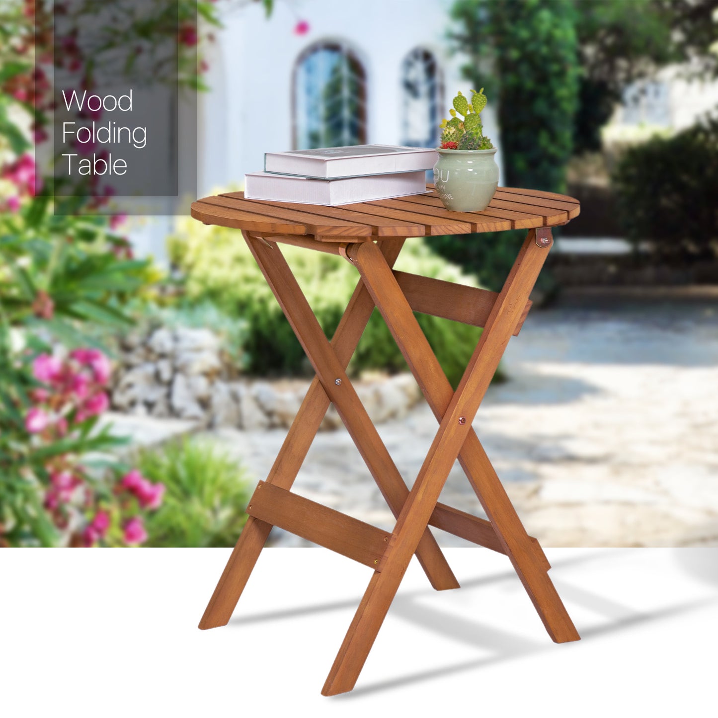 Round Folding Table - Wood - Brown