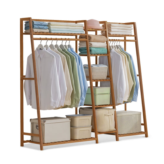Trapezoid Garment Cabinet Clothes Organizer - Double Rack - Brown