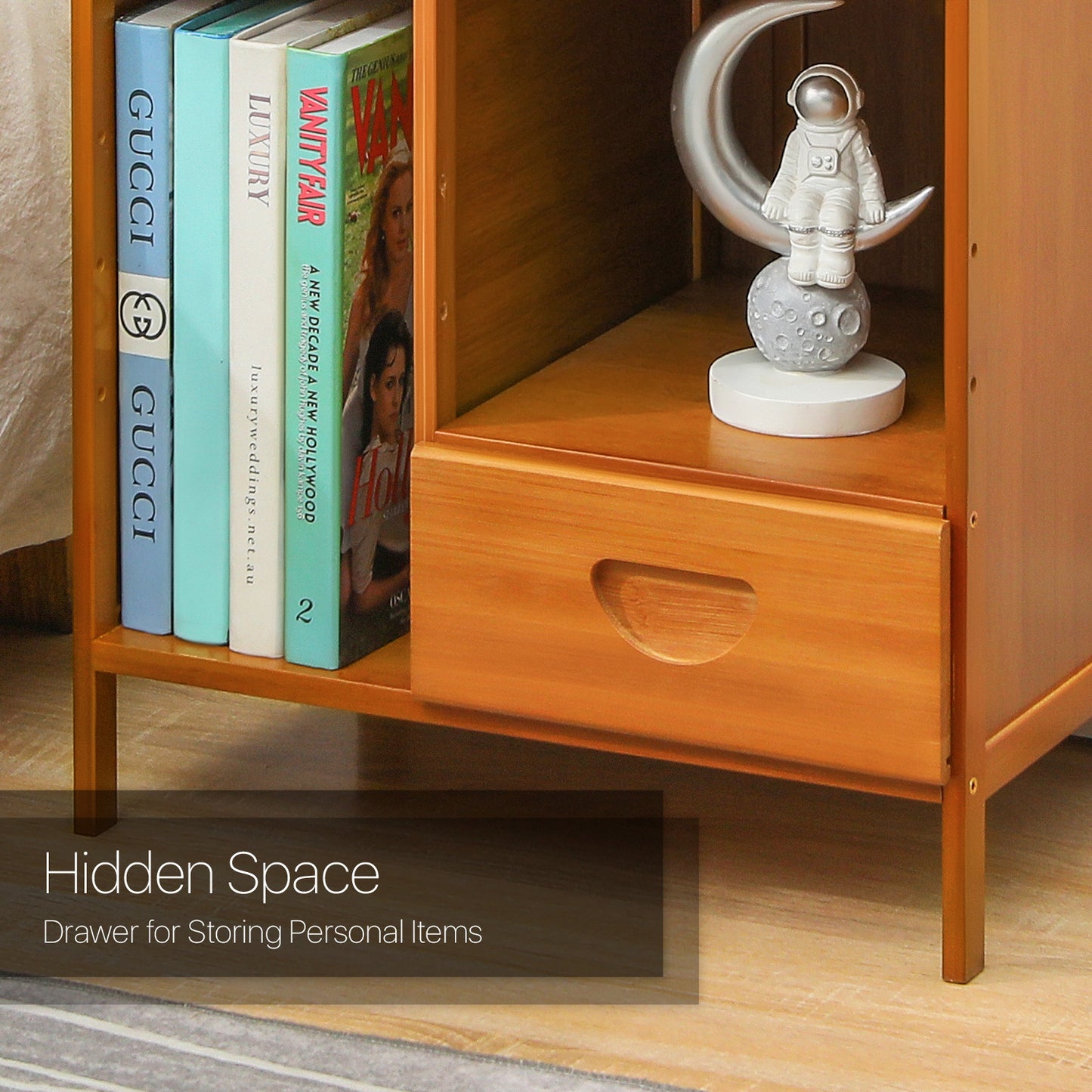 Bedside Cabinet Storage Shelf Nightstand - with Magazine Compartment - Single Drawer