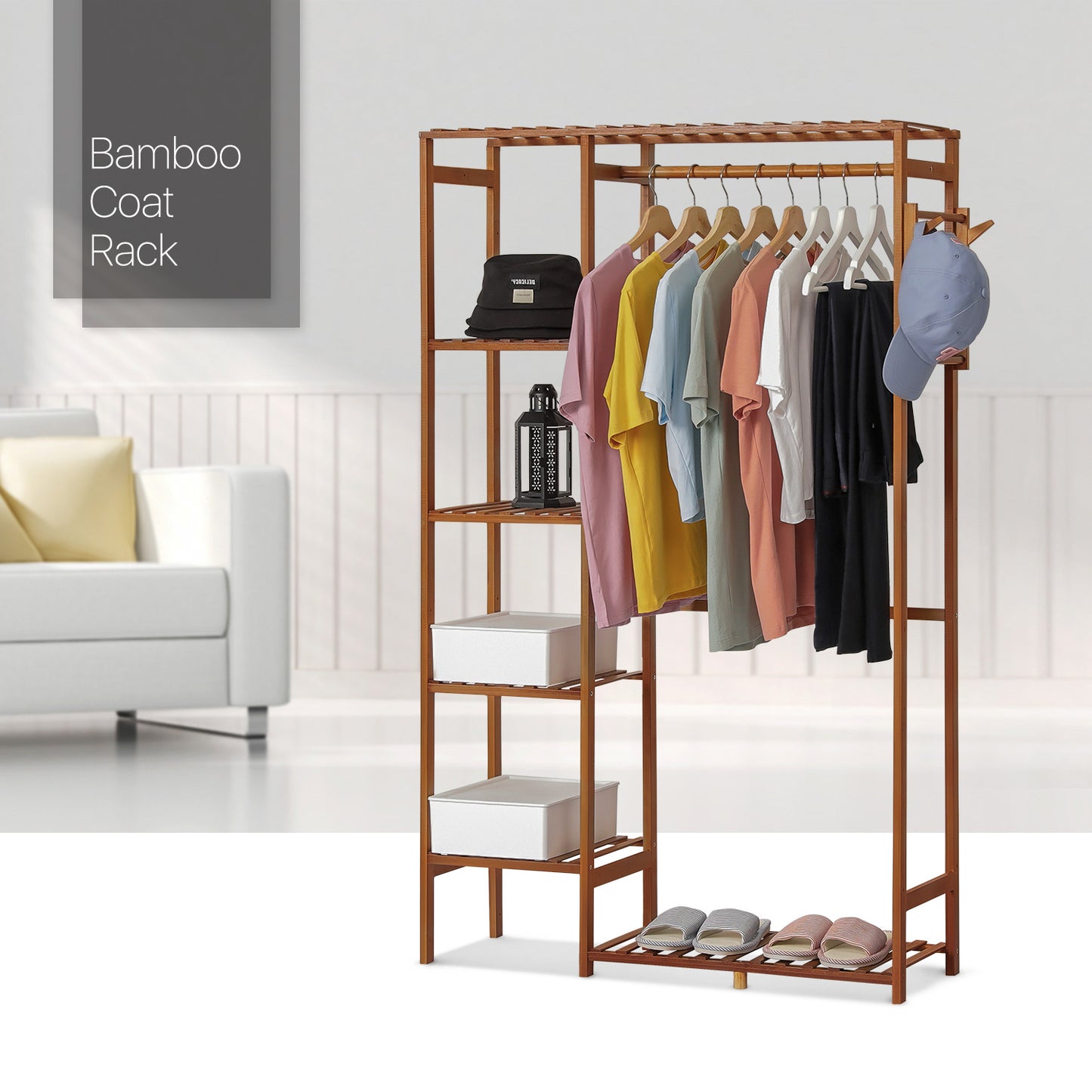 Garment Cabinet Clothes Organizer - Single Rack - Brown