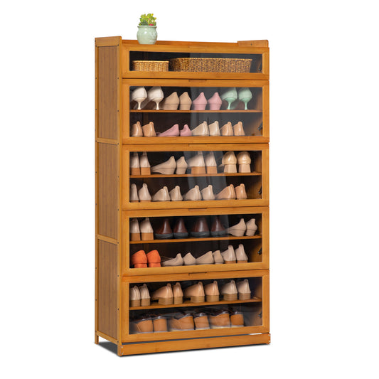 Visible Drop Down Door Shoe Organizer - Bamboo/Acrylic - Brown
