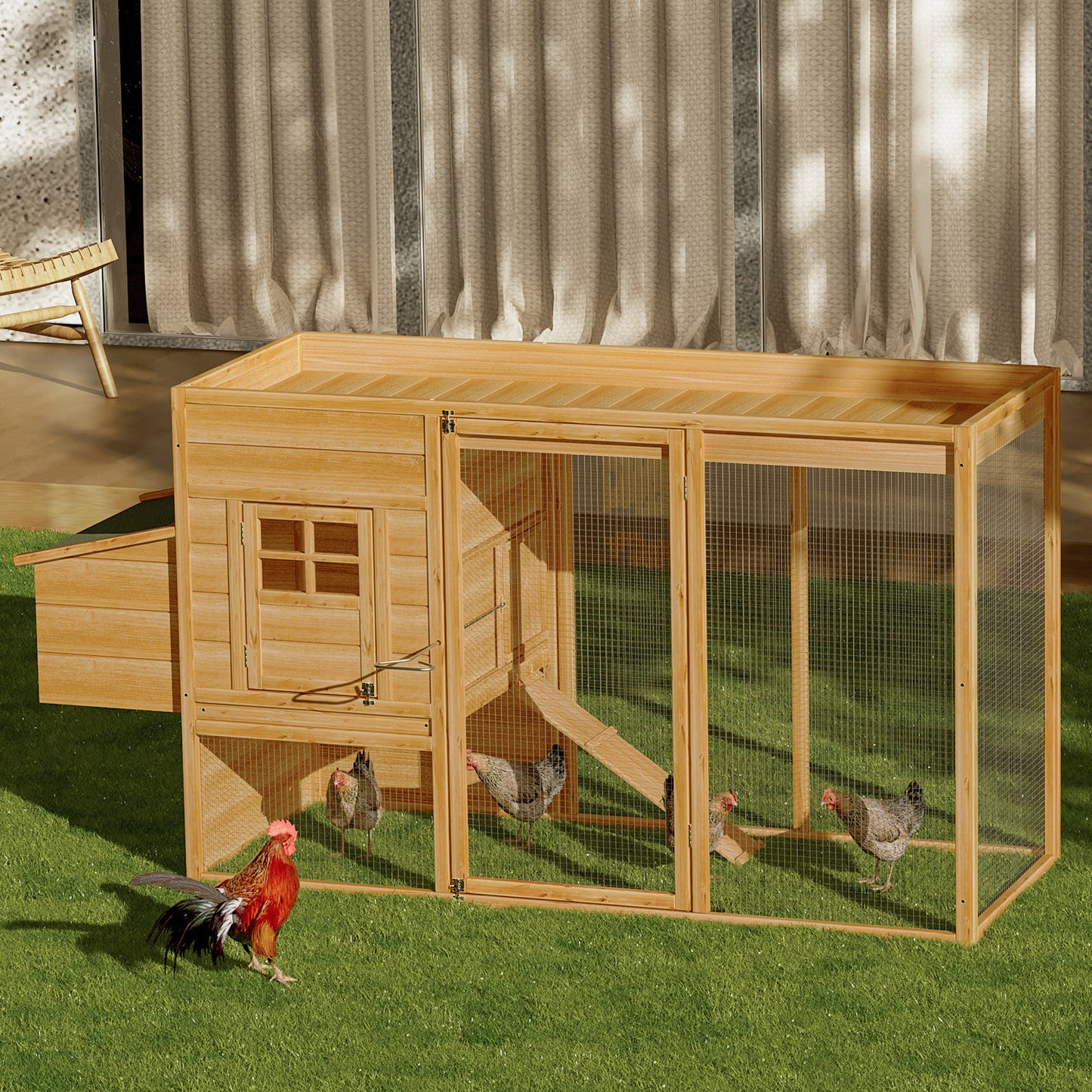 Wooden Chicken Bunny Rabbit Hutch Hen House Poultry Cage with Ramp+Nesting Box