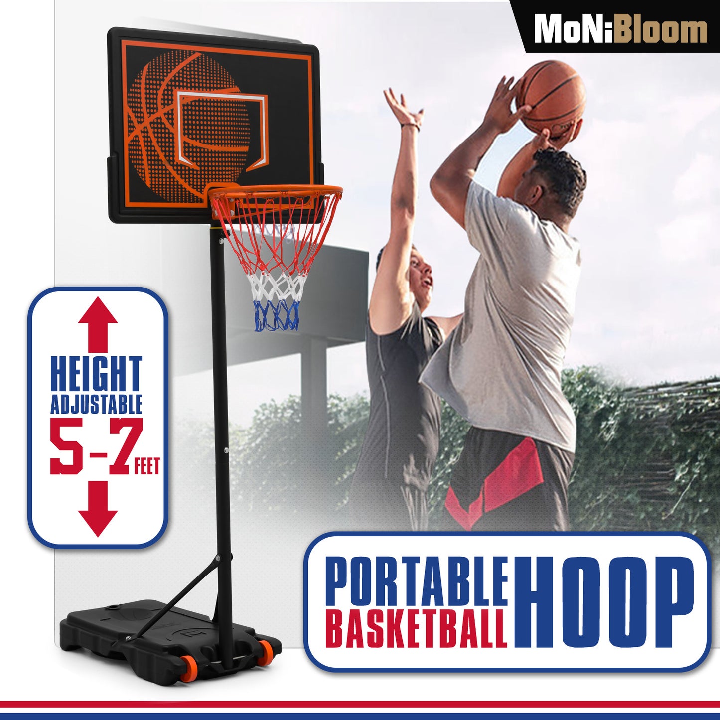7 ft Adjustable Height Basketball Hoop - Rectangle Black Backboard
