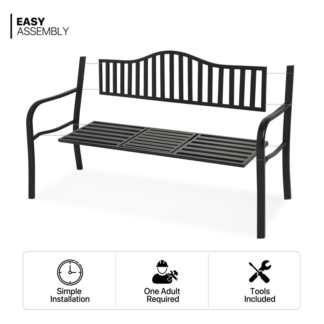 59" Iron Patio Garden Bench - with Adjustable Table - Vertical Bar Pattern