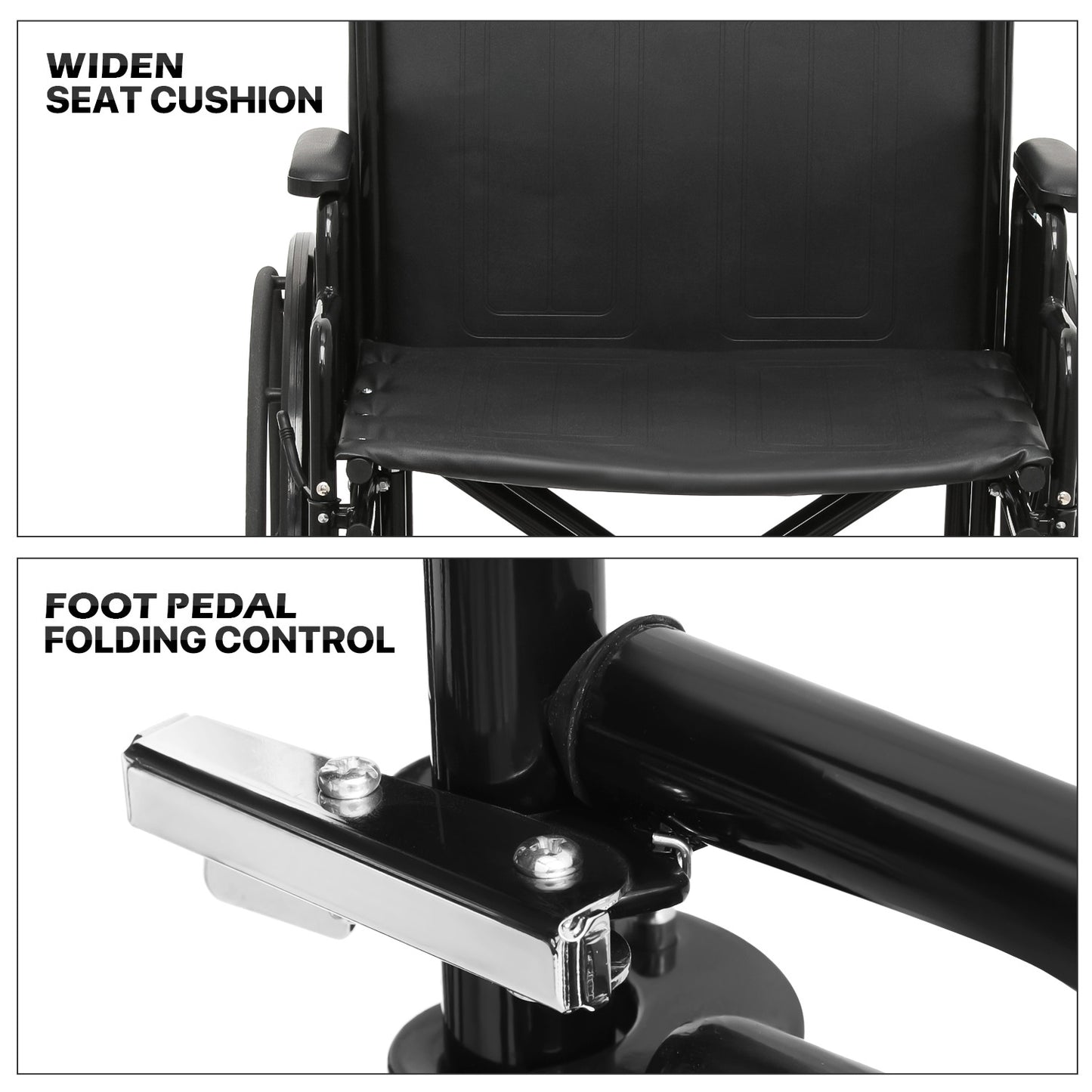 Manual Wheelchair - Extra Width 24"x17.5" Seat - Black, FDA Approved