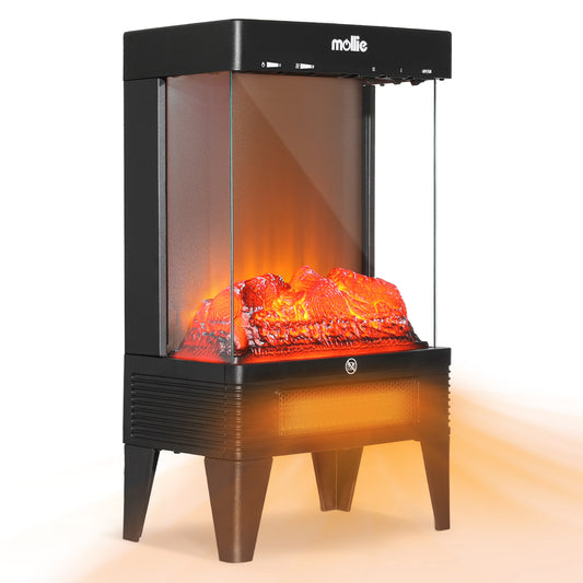Freestanding Electric Fireplace - 1500W Space Heater - Adjustable Flame Brightness