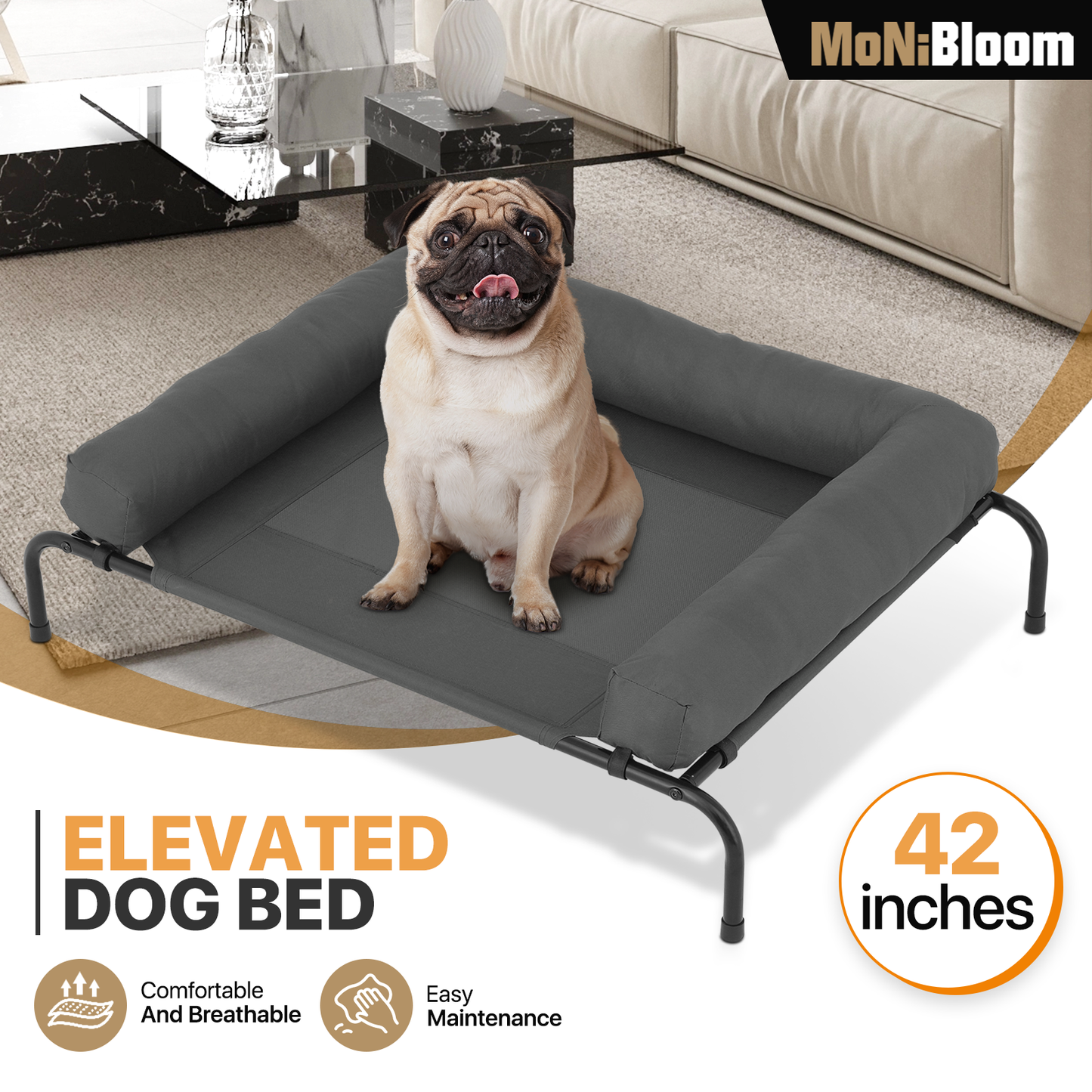 Elevated Dog Bed - w/ Removable Bolster - 42'' Length