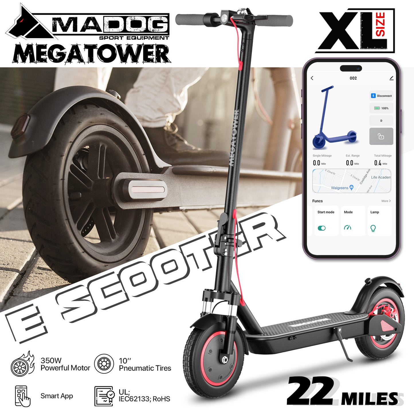 Electric Scooter - 36V, 12.5A, Black