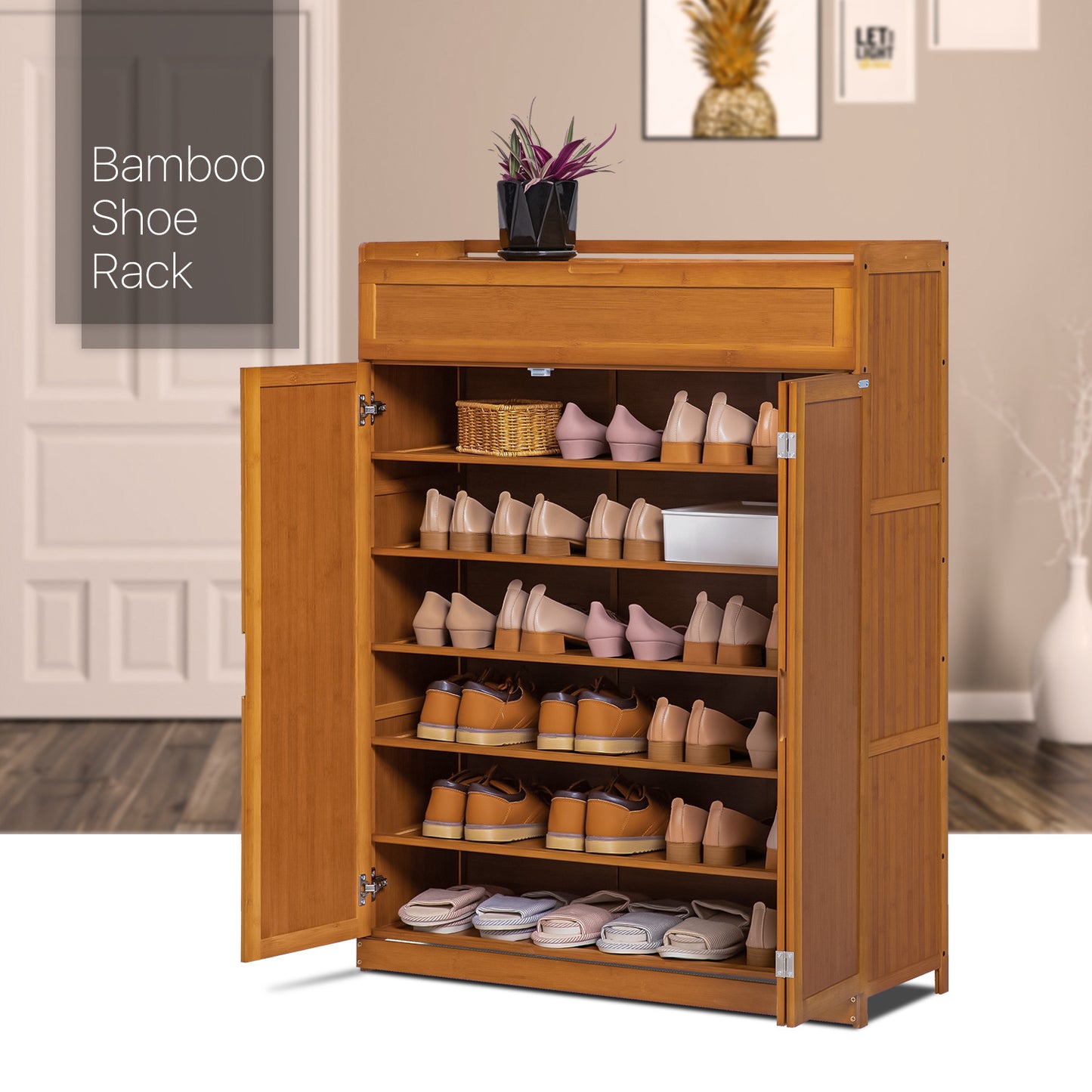 Wing Door Entryway Shoe Cabinet - 35 - Brown – MoNiBloom