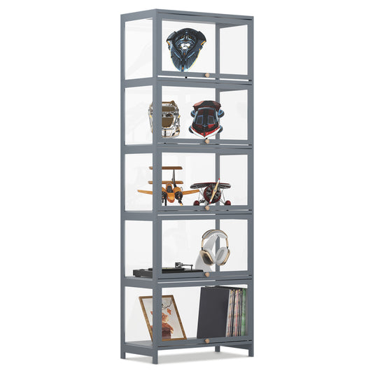23" Filp Up Acrylic Door Showcase - 67.5''Height - 5 Tiers - Grey