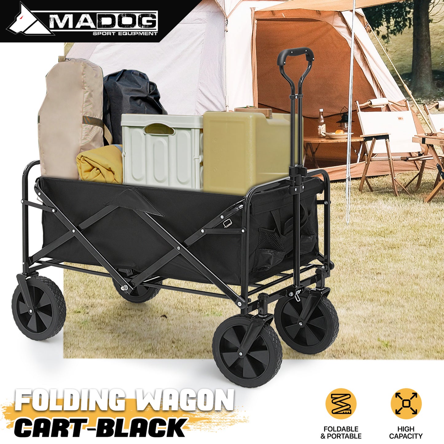 Folding Camping Wagon Cart - 85L Capacity