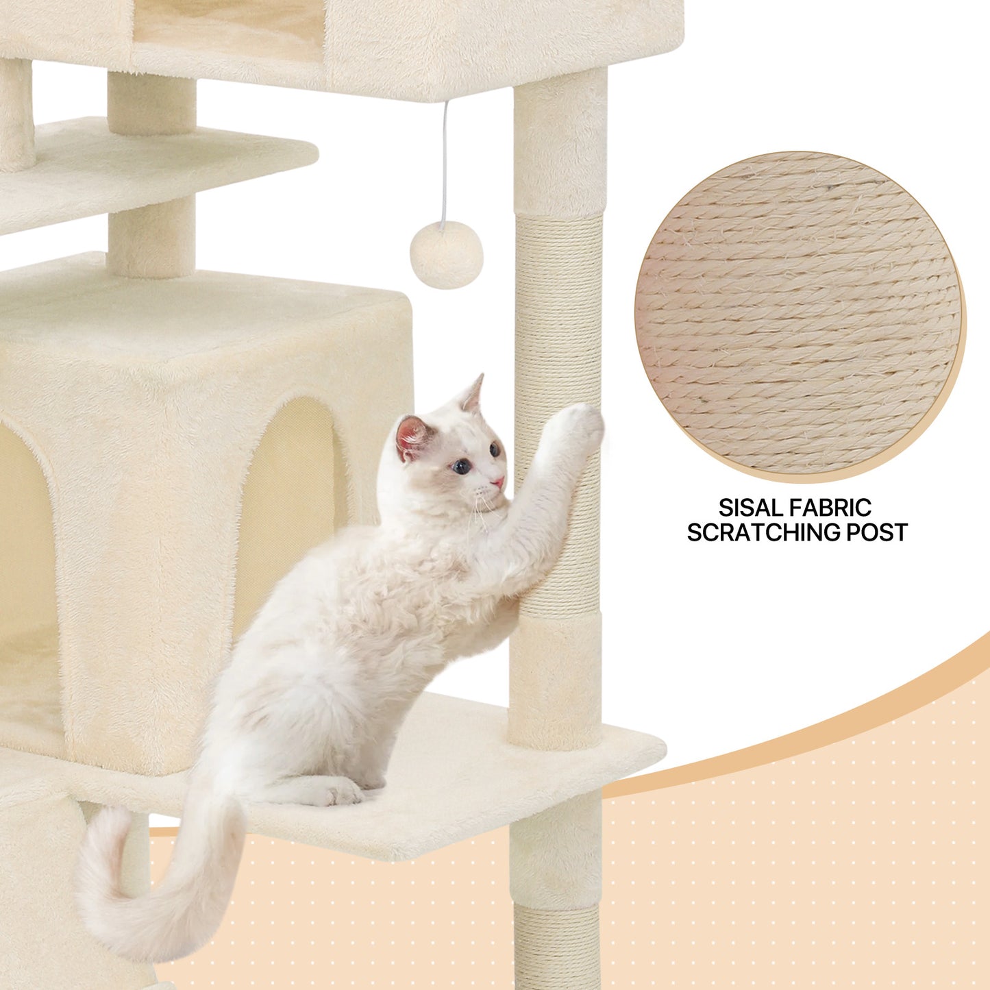 Cat Tree - 77'' Height - w/Anti-Tipping Rope, Fabric Scratching Post