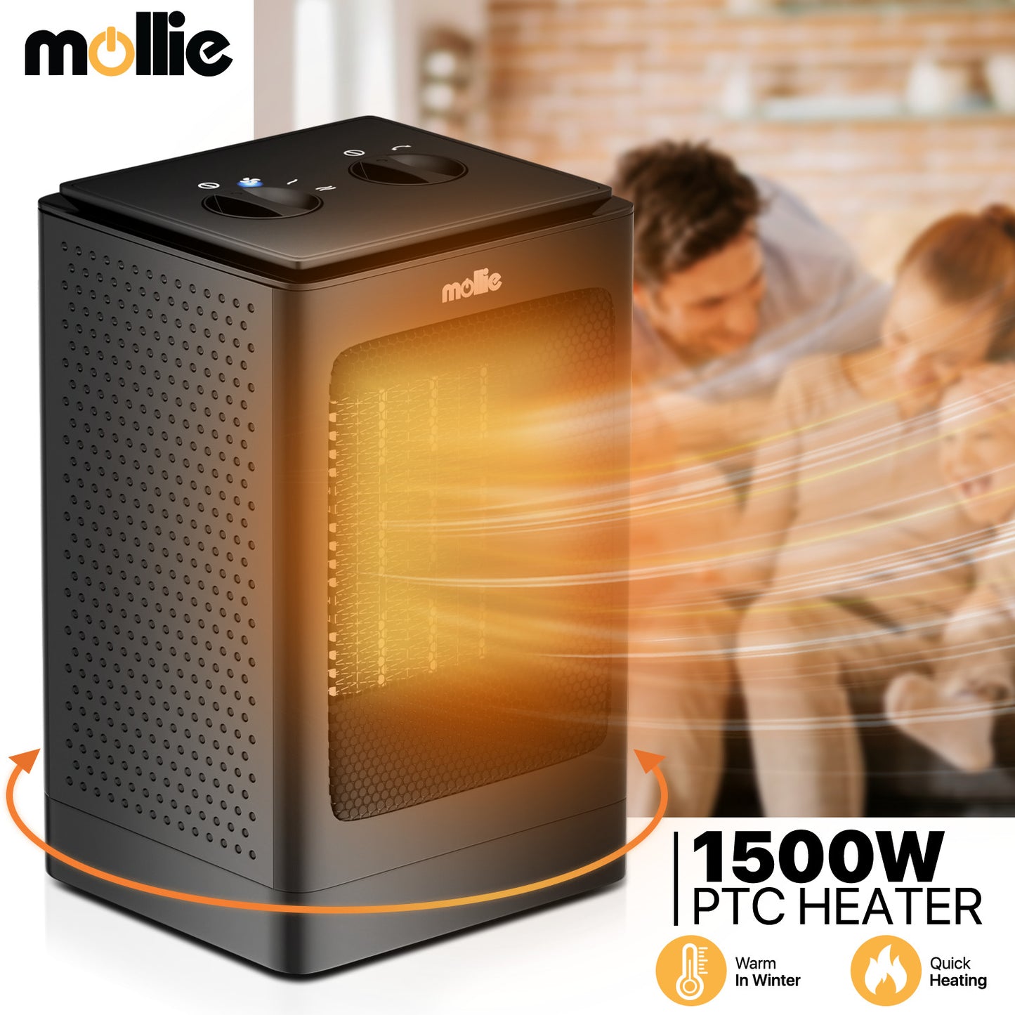 1500W Cuboid PTC Electric 160 sq.ft Space  Heater