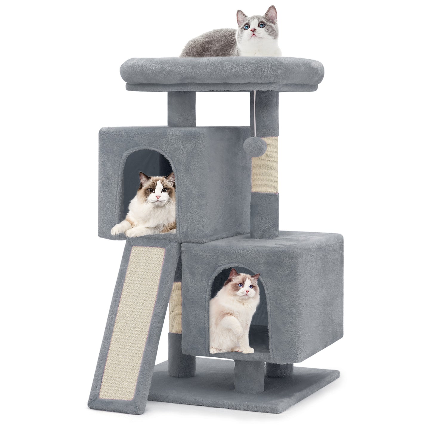 Cat Tree - 34'' Height - w/Ladder, Fabric Scratching Post