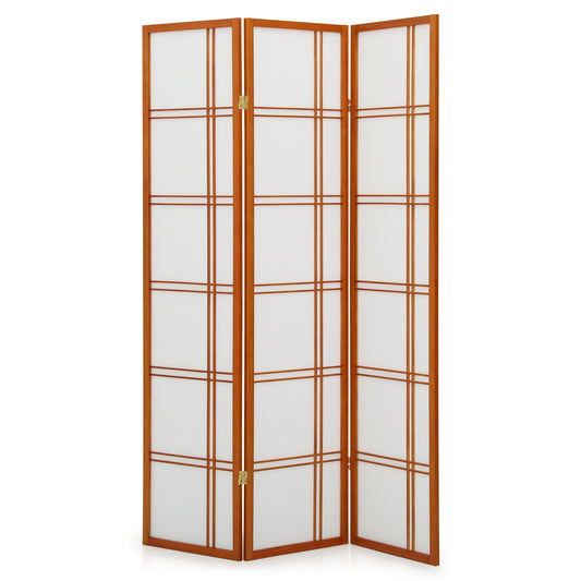 3-Panel Large Grid Room Divider - Walnut