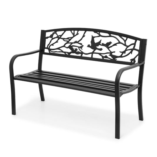 50" Iron Patio Garden Bench - Birds and Branches Pattern