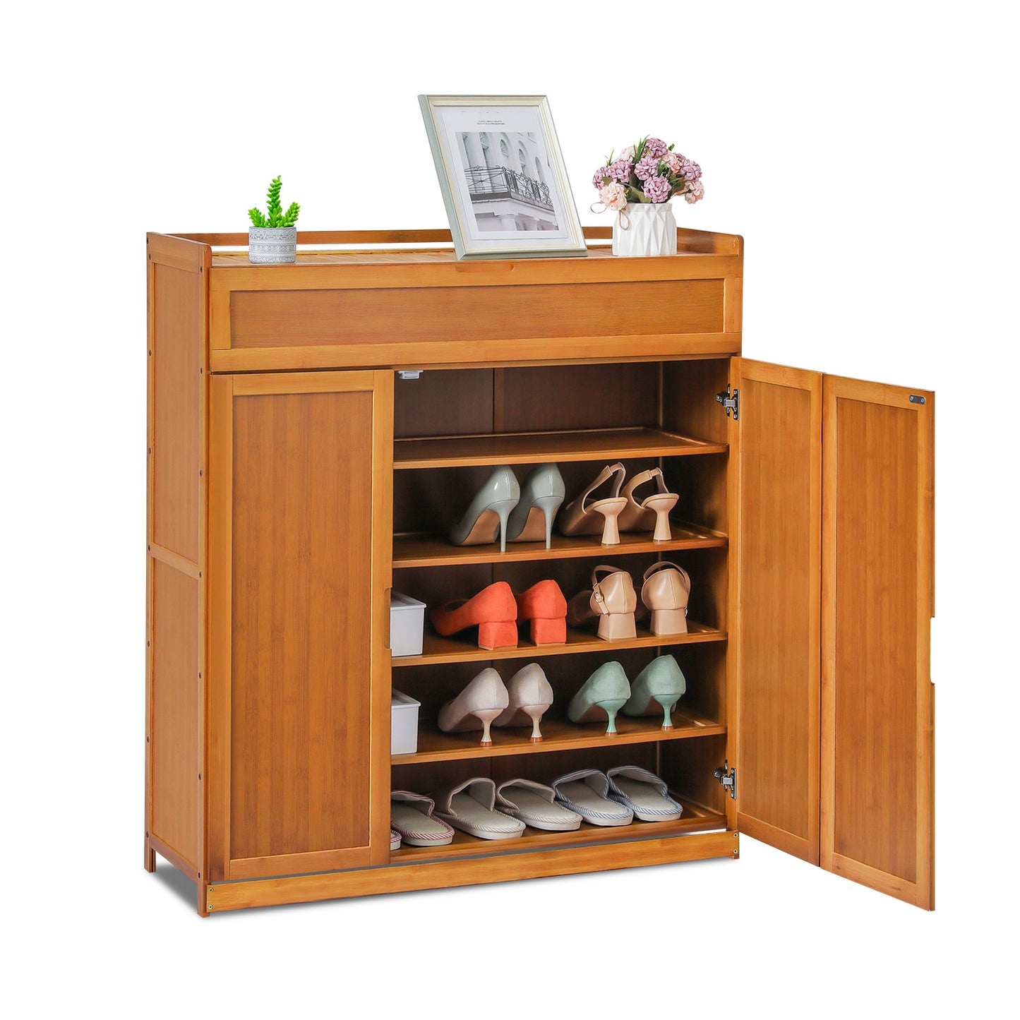 Wing Door Entryway Shoe Cabinet - 35 - Brown – MoNiBloom