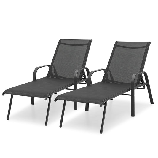 Set of 2 Lounge Chair - Adjustable Backrest - with Armrest