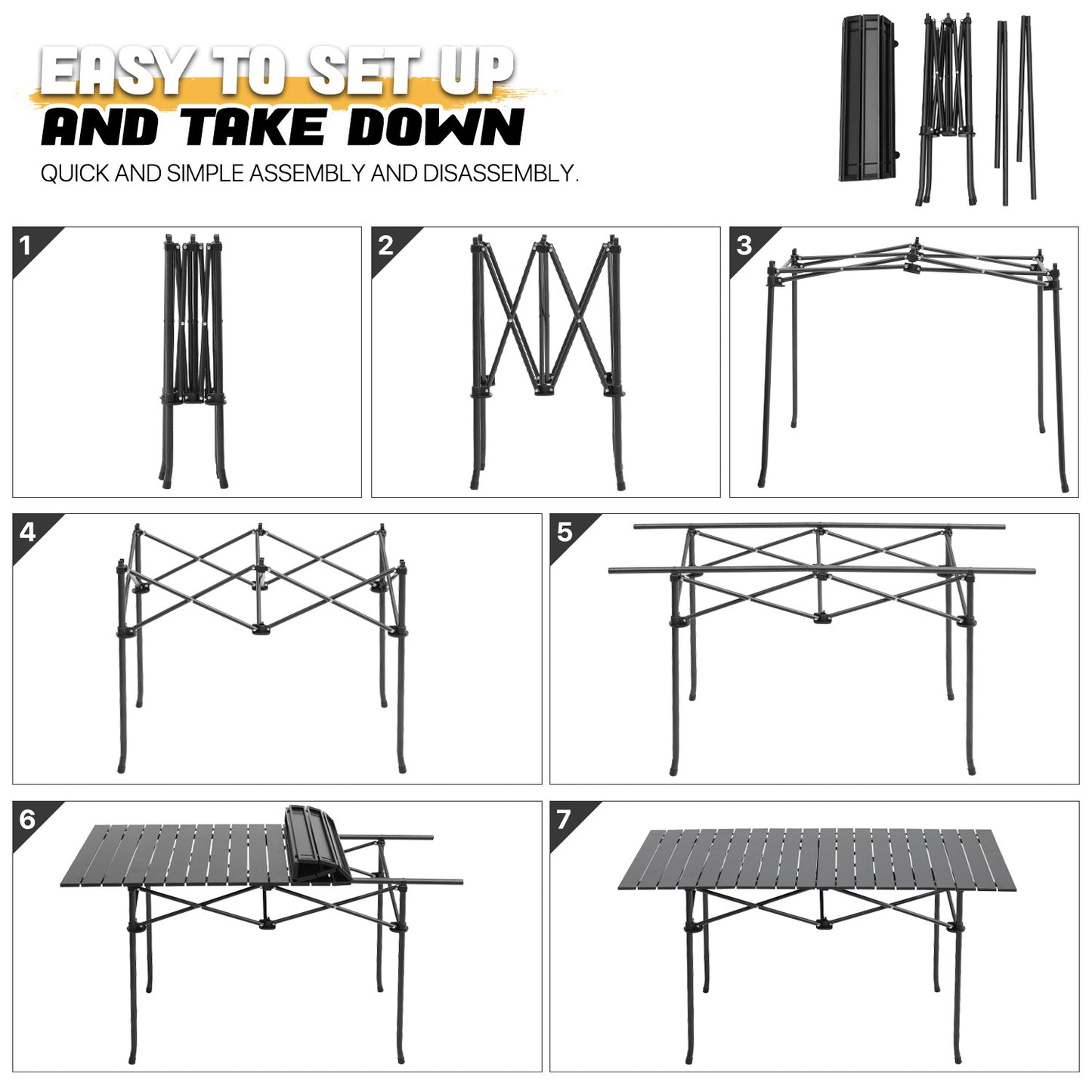 Folding Camping Table 46.5"x21.5"x26" - with Extra Storage Space