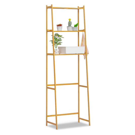 Over Toilet Storage Rack - with Hooks - Natural