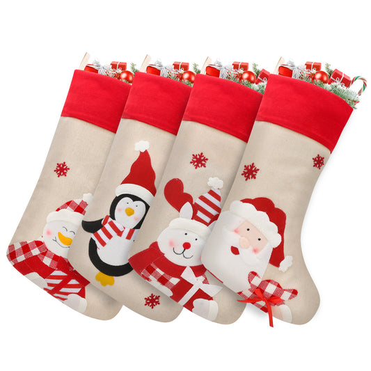 4 Pieces Christmas Stocking - Santa Claus,Reindeer,Penguins,Snowman